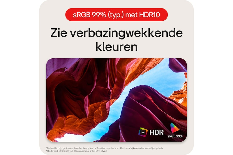 LG Monitor 34WR50QK maakt het zien van indrukwekkende kleuren mogelijk dankzij HDR10 ondersteuning en 99% sRGB (Typ.) kleurruimte dekking.