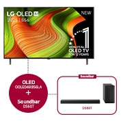 Vooraanzicht van 48 inch LG OLED AI B5 4K Smart TV & DS60T 3.1-kanaal  OLED48B56LA.DS60T