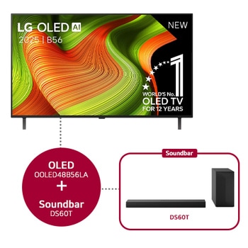 Vooraanzicht van LG OLED AI C5 4K Smart TV. 12 jaar nummer 1 OLED-embleem ter wereld en het LG OLED AI 2025-logo staan op het scherm.