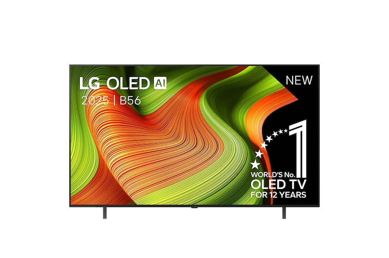 Vooraanzicht van 65 inch LG OLED AI B5 4K Smart TV 2025 OLED65B56LA