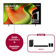 Vooraanzicht van 65 inch LG OLED AI B5 4K Smart TV 2025 & DS60TR 5.1-kanaals OLED65B56LA.DS60TR