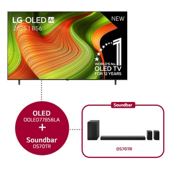 Vooraanzicht van LG OLED  AI C5 4K Smart TV. 12 jaar nummer 1 OLED-embleem ter wereld en het LG OLED  AI 2025-logo staan ​​op het scherm.