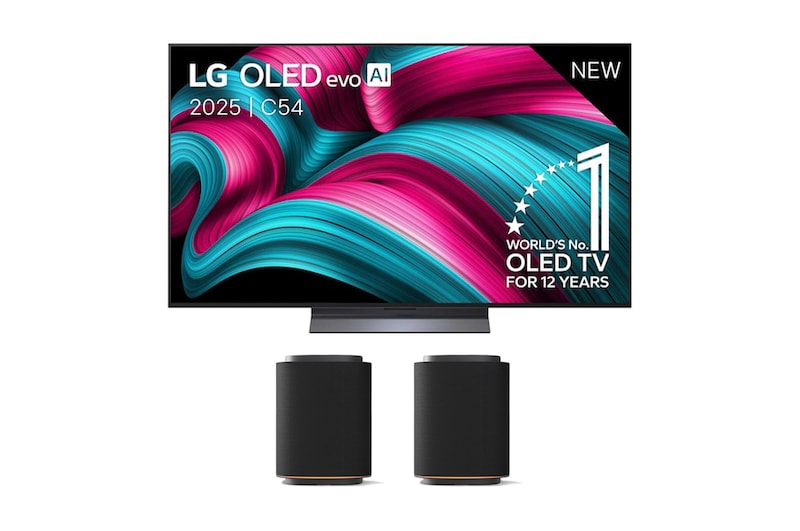 Vooraanzicht van 65 inch LG OLED evo AI C5 4K Smart TV 2025 & LG Stereo Suite M5 OLED65C54LA.M5M5001