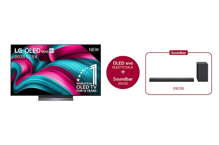 LG 77 inch LG OLED evo AI C5 4K Smart TV & DSC9S 3.1.3 kanaal , OLED77C54LA.DSC9S