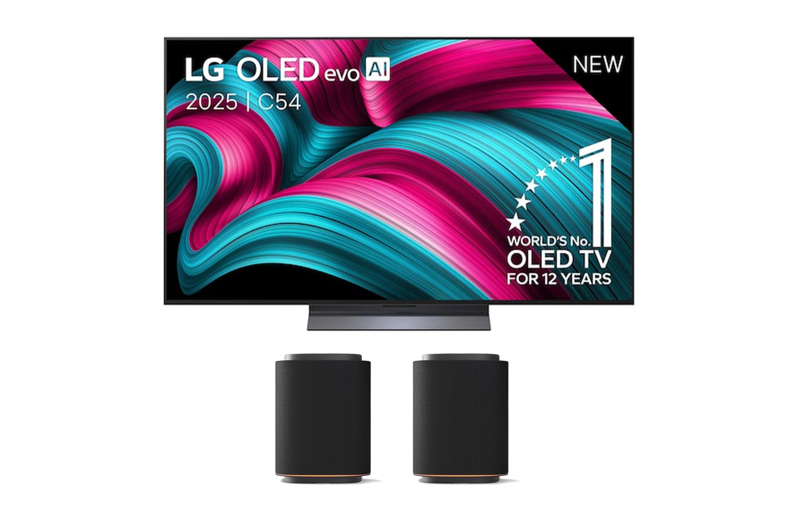 Vooraanzicht van 77 inch LG OLED evo AI C5 4K Smart TV 2025 & LG Stereo Suite M5 OLED77C54LA.M5M5001
