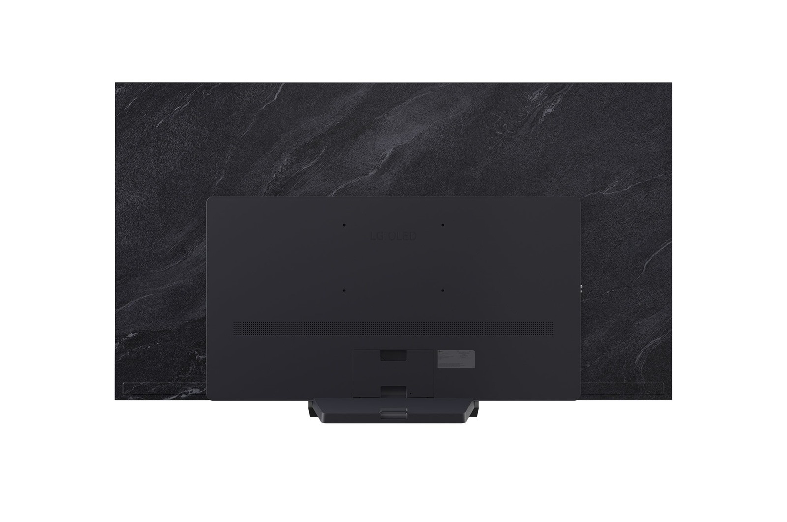 Vooraanzicht en zijaanzicht van LG OLED evo AI C5 4K Smart TV met de lengte-, breedte-, hoogte- en diepteafmetingen.