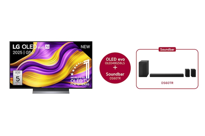 LG 48 inch LG OLED evo AI G5 4K Smart TV 2025 & DS60TR 5.1-kanaals, OLED48G56LS.DS60TR