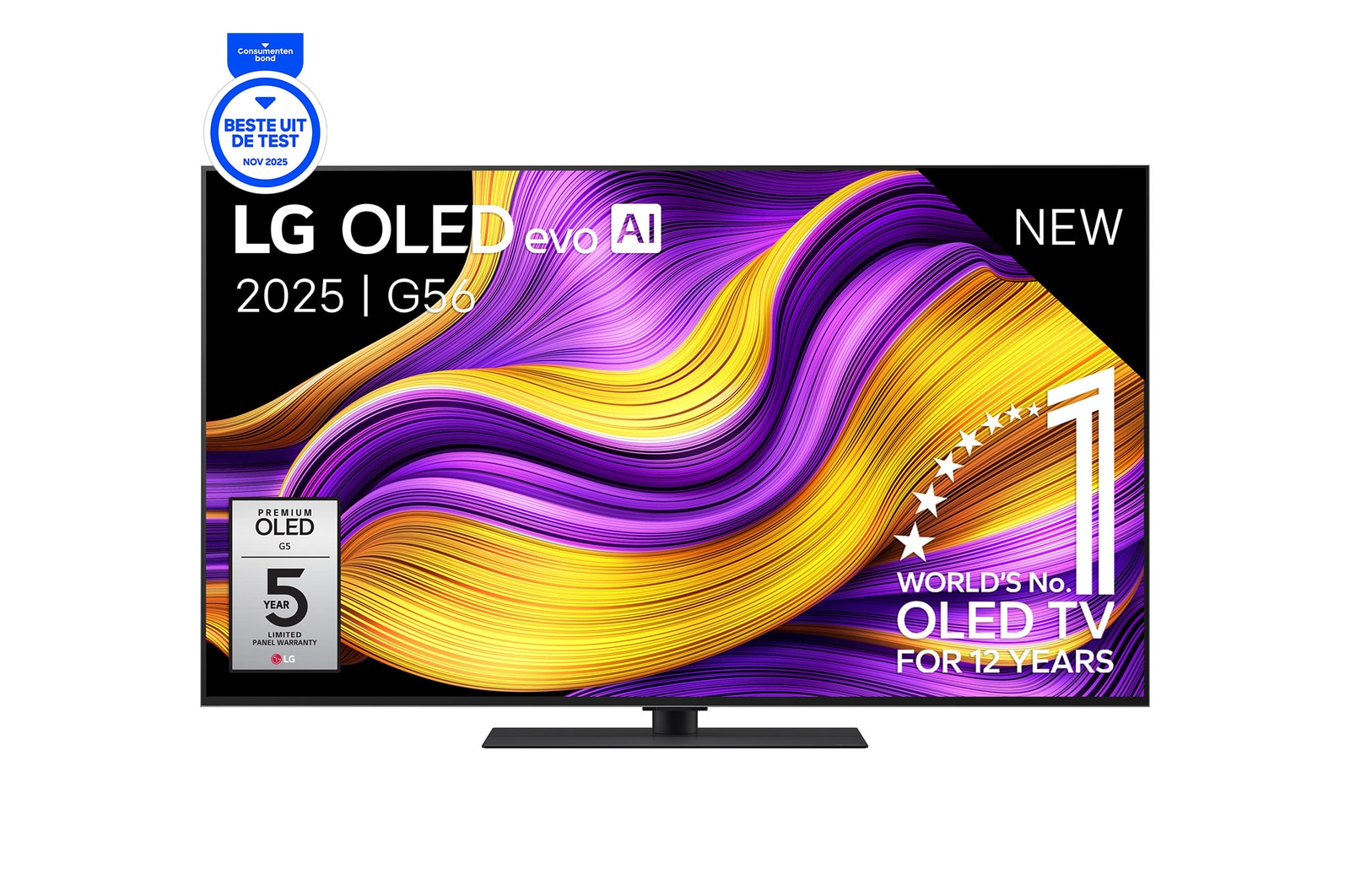 Vooraanzicht van 55 inch LG OLED evo AI G5 4K Smart TV 2025 OLED55G56LS