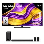 Vooraanzicht van 55 inch LG OLED evo AI G5 4K Smart TV 2025 & DS80TR 5.1.3-kanaals OLED55G56LS.DS80TR