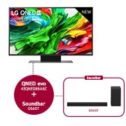Vooraanzicht van 43 inch LG QNED evo AI QNED86 4k Smart TV & DS40T 2.1 kanaal 43QNED86A6C.DS40T