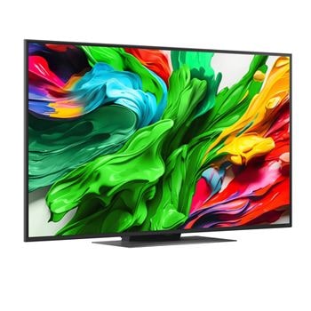 Naar rechts gericht zijaanzicht in een lichte hoek van de LG QNED evo TV