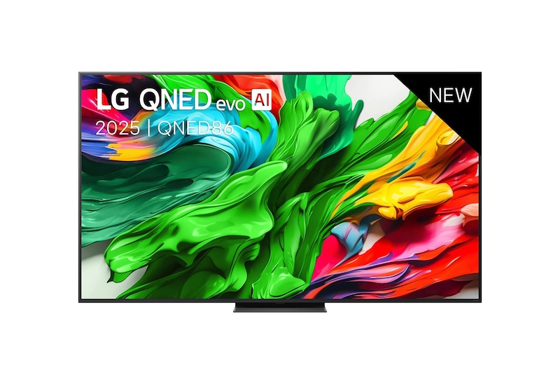Vooraanzicht van 75 inch LG QNED evo AI QNED86 MiniLED 4k Smart TV 2025 75QNED86A6A