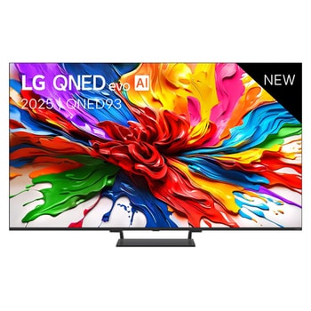 Vooraanzicht van LG QNED evo QNED92 TV, LG QNED evo Al Logo in de bovenhoek. LG QNED evo TV brengt kleurrijke, schilderachtige texturen bij elkaar.