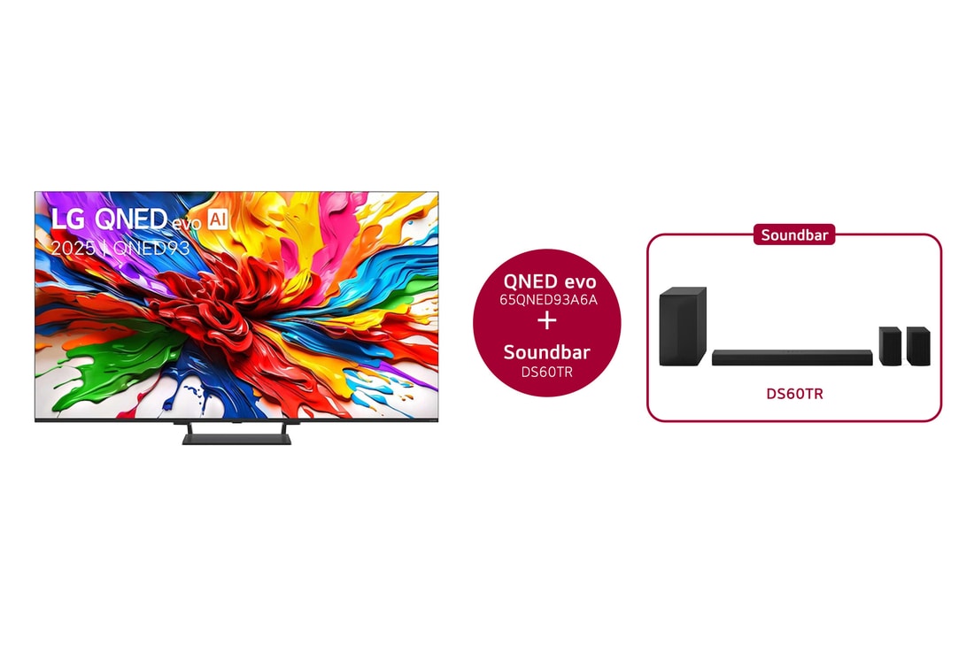 LG 65 inch LG QNED evo AI QNED93 MiniLED 4k Smart TV 2025 & DS60TR 5.1-kanaals,  65QNED93A6A.DS60TR