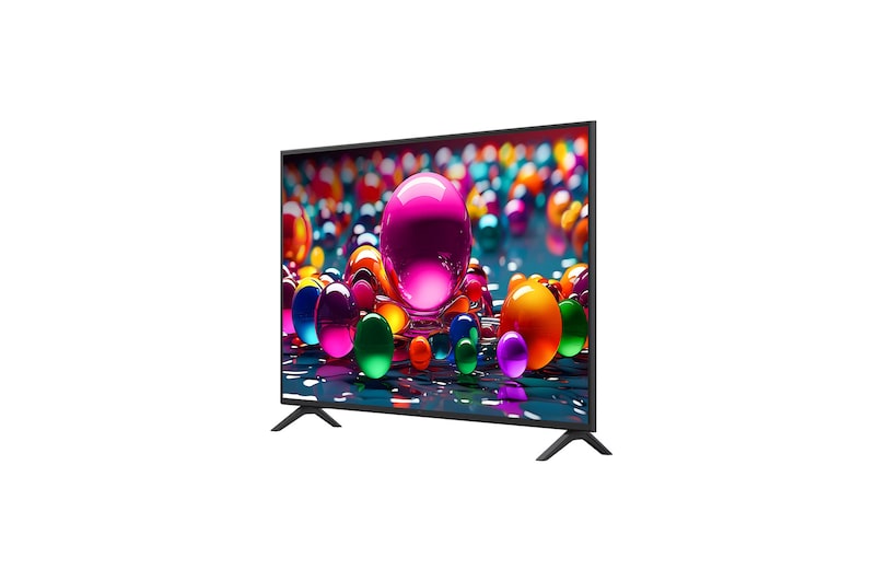  Left-facing side view of LG UHD UA75 TV.