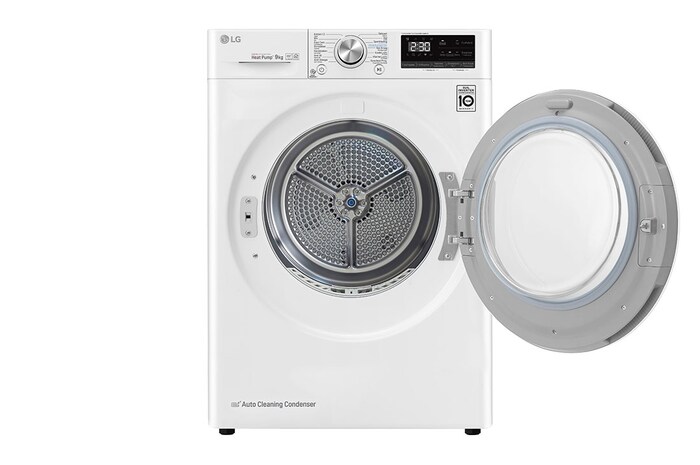 LG 9kg Warmtepomp droger Wit | Zelfreinigende condensor | Eco Hybrid™ | Sensor Dry | LG BE, RH90V9AV3N