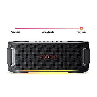 LG XBOOM-speaker met AI-verlichting die zich aanpast aan stem-, omgevings- en partymodi.