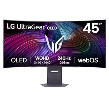 Vooraanzicht van LG UltraGear™ 45-inch OLED 240Hz WQHD Curved Smart Gaming Monitor | webOS, 0.03ms (GtG), 240Hz, DisplayHDR True Black 400 45GX90SA-B