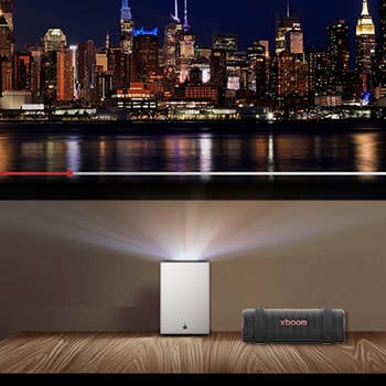 Vooraanzicht van LG CineBeam S + LG xboom Grab PU615U.GRAB