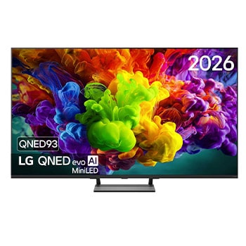 Vooraanzicht van 55 inch LG QNED evo AI QNED93 Mini LED 4K Smart TV 2026 55QNED93B6A