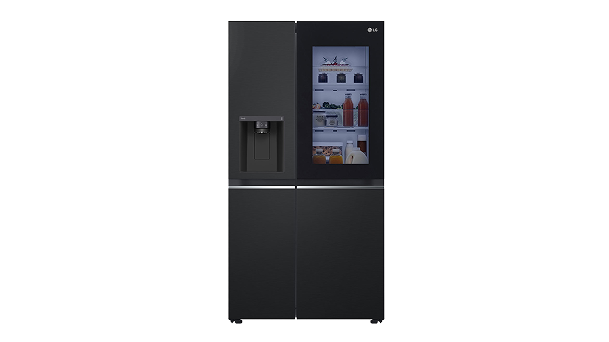 Vue avant du réfrigérateur multiportes LG GSGV80EPLD en finition noire