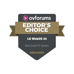 AVForums Editor's Choice-logo voor LG webOS 24 as Best Smart TV System 2024/2025. 