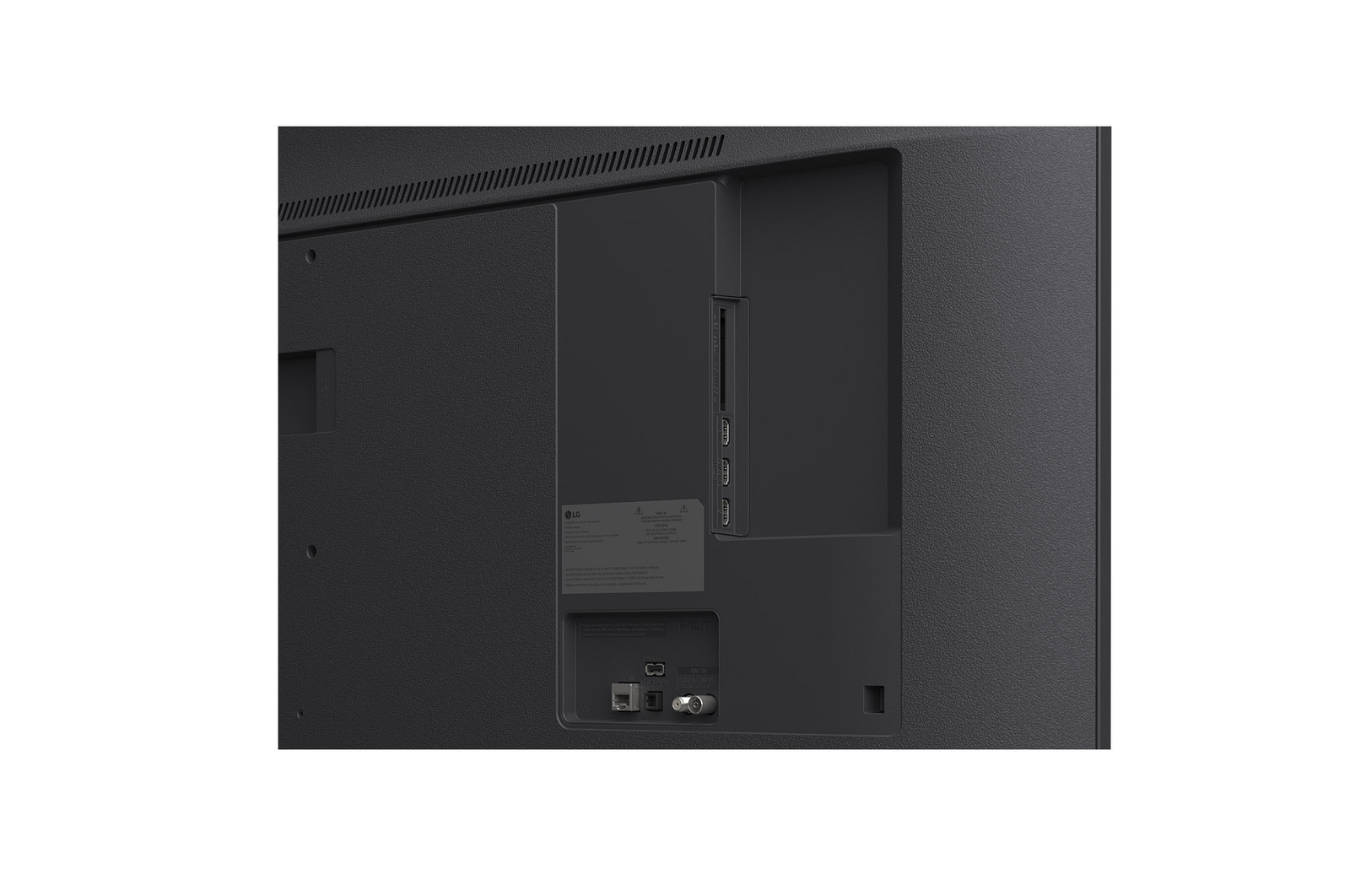 LG TV with an impressively large screen mounted on a wall above a LG Soundbar in a modern style living room.