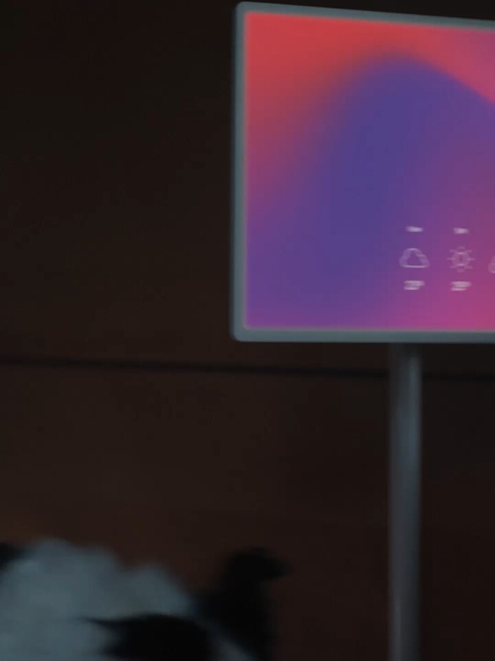 Een vrouw ligt op haar zij in bed te slapen. Voor haar licht het LG ThinQ ON apparaat op.
