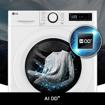 LG 9kg wasmachine F4DR3096N3W in het wit, met AI DD®-technologie die op intelligente wijze de stof detecteert voor een optimale wasverzorging.