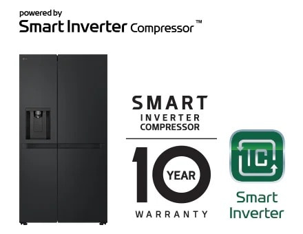 Image du produit avec logo Smart Inverter Compressor™ et logo de garantie 10 ans.