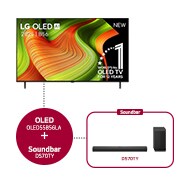 Vue avant de 55 inch LG OLED AI B5 4K Smart TV 2025 & Barre de son DS70TY OLED55B56LA.DS70TY