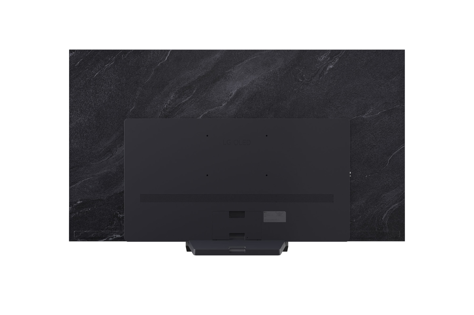 Vooraanzicht en zijaanzicht van LG OLED evo AI C5 4K Smart TV met de lengte-, breedte-, hoogte- en diepteafmetingen.