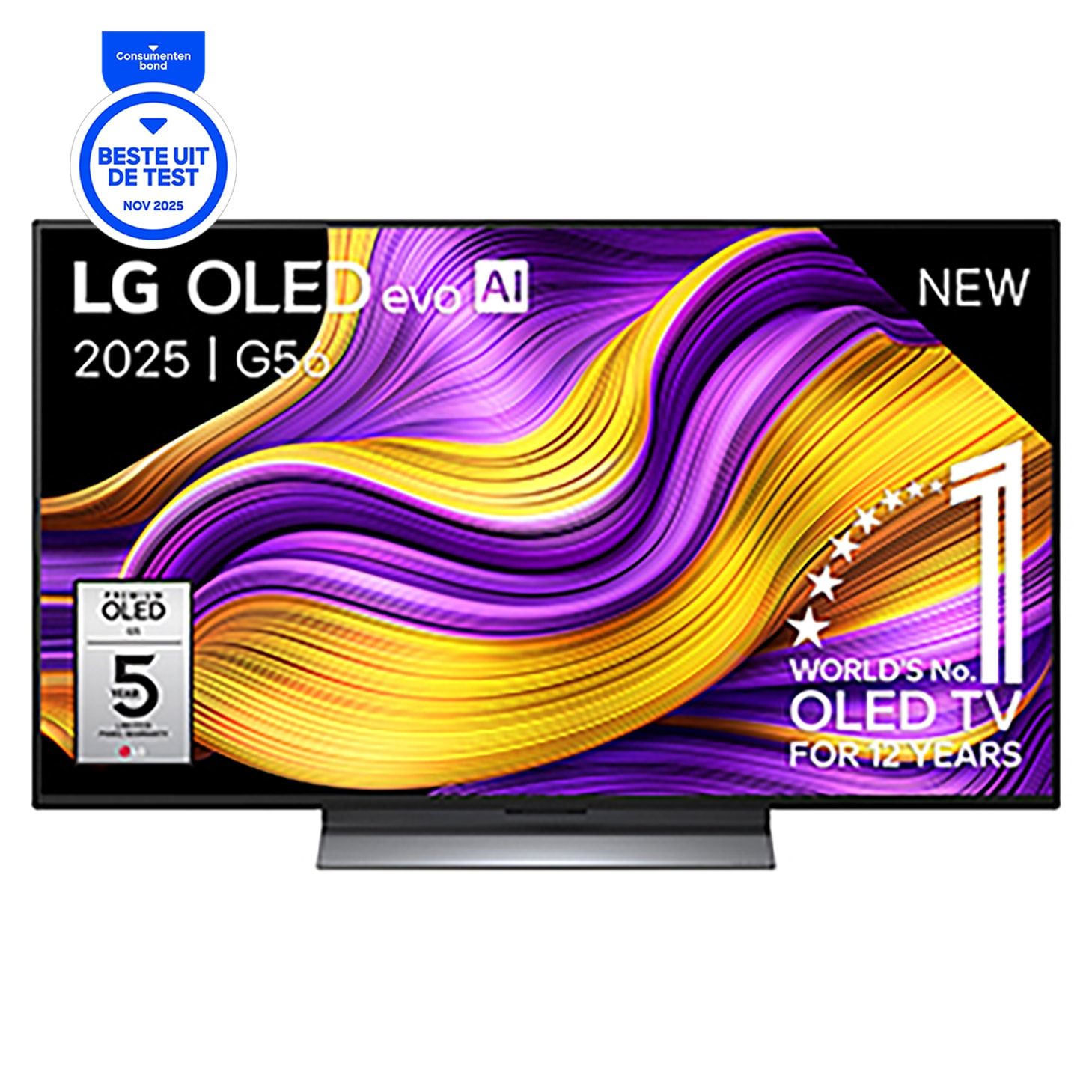 Vue avant de Smart TV LG OLED evo AI 4K G5 2025 48 pouces OLED48G56LS