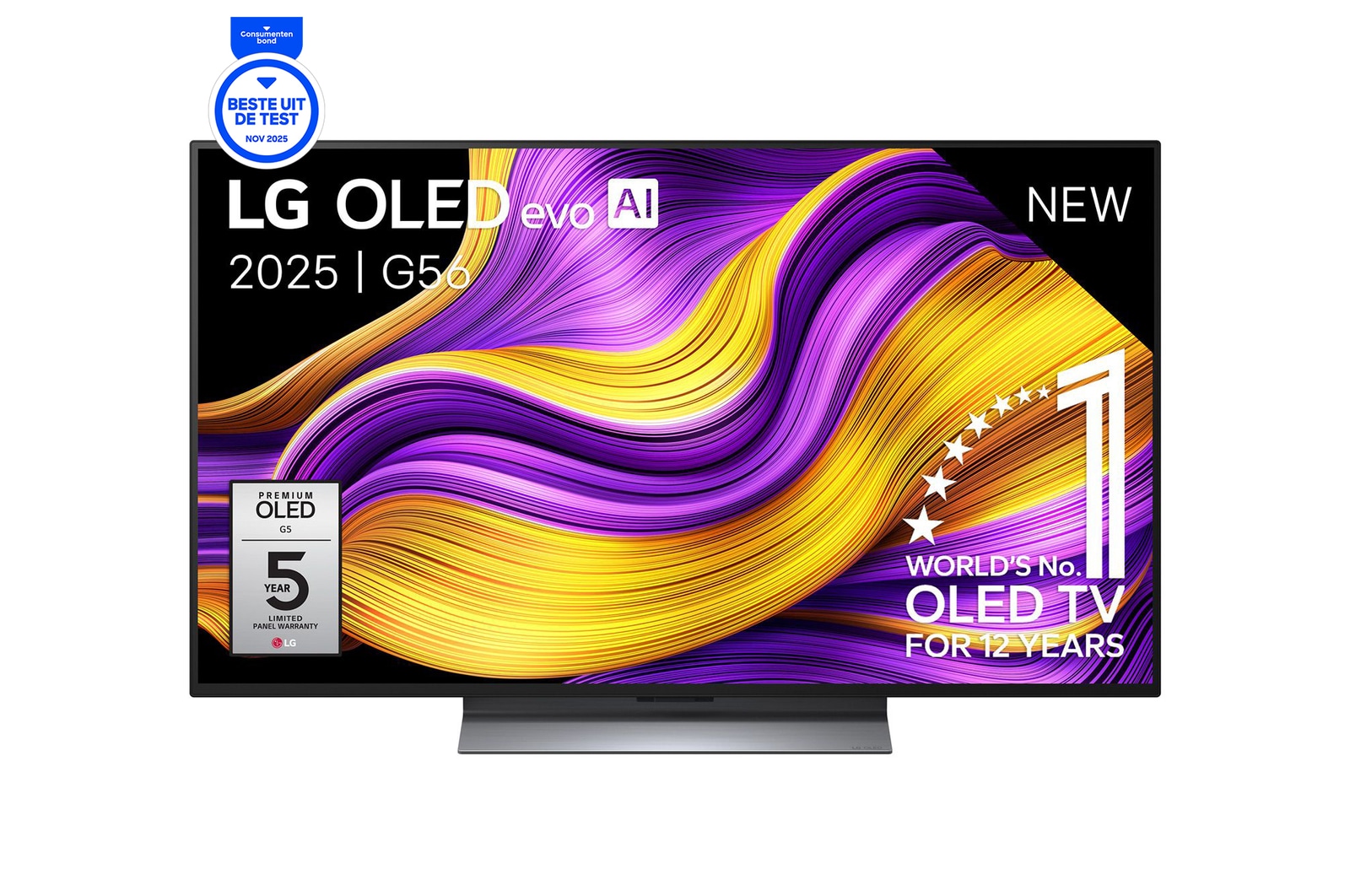 Vue avant de Smart TV LG OLED evo AI 4K G5 2025 48 pouces OLED48G56LS