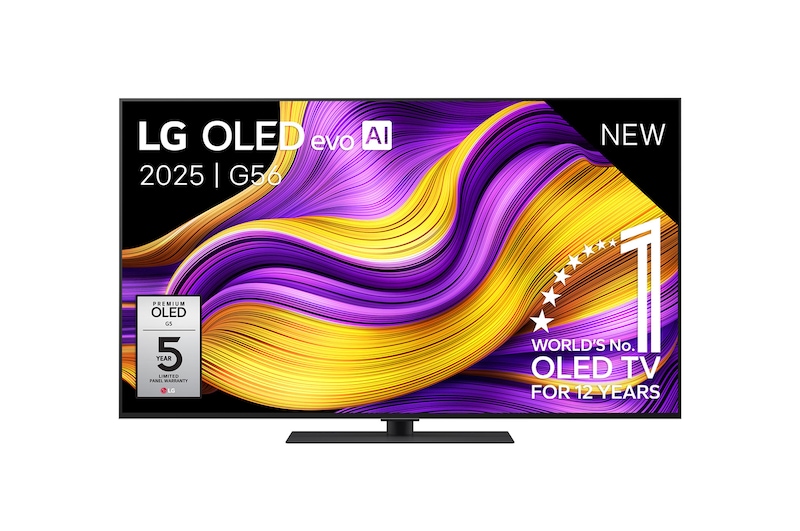 Vue avant de Smart TV LG OLED evo AI 4K G5 2025 55 pouces OLED55G56LS