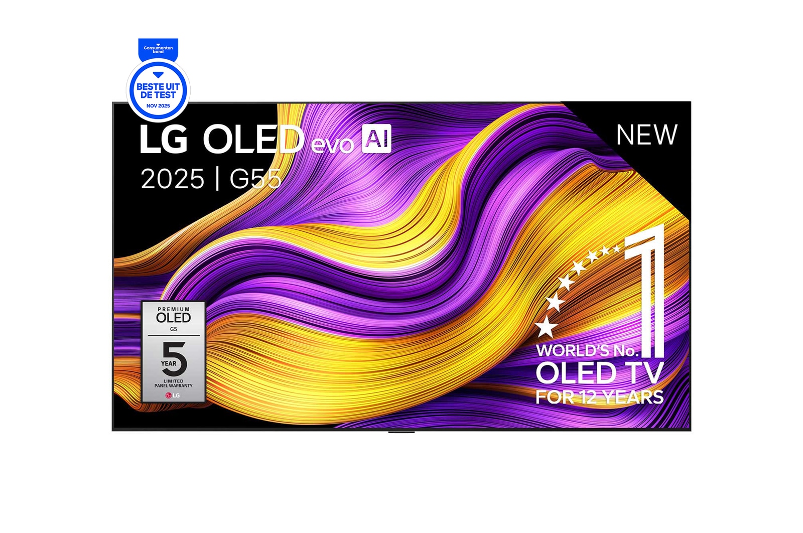 Vue avant de Smart TV LG OLED evo AI 4K G5 2025 83 pouces OLED83G55LW