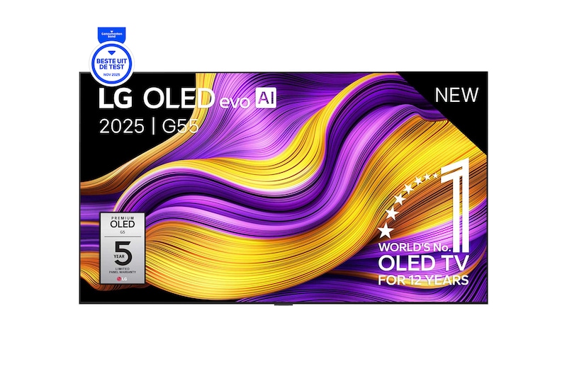 Vue avant de Smart TV LG OLED evo AI 4K G5 2025 83 pouces OLED83G55LW