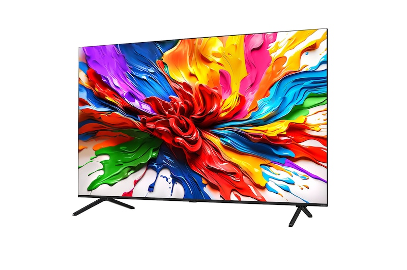 Naar links gericht zijaanzicht van de LG QNED evo QNED92 TV.