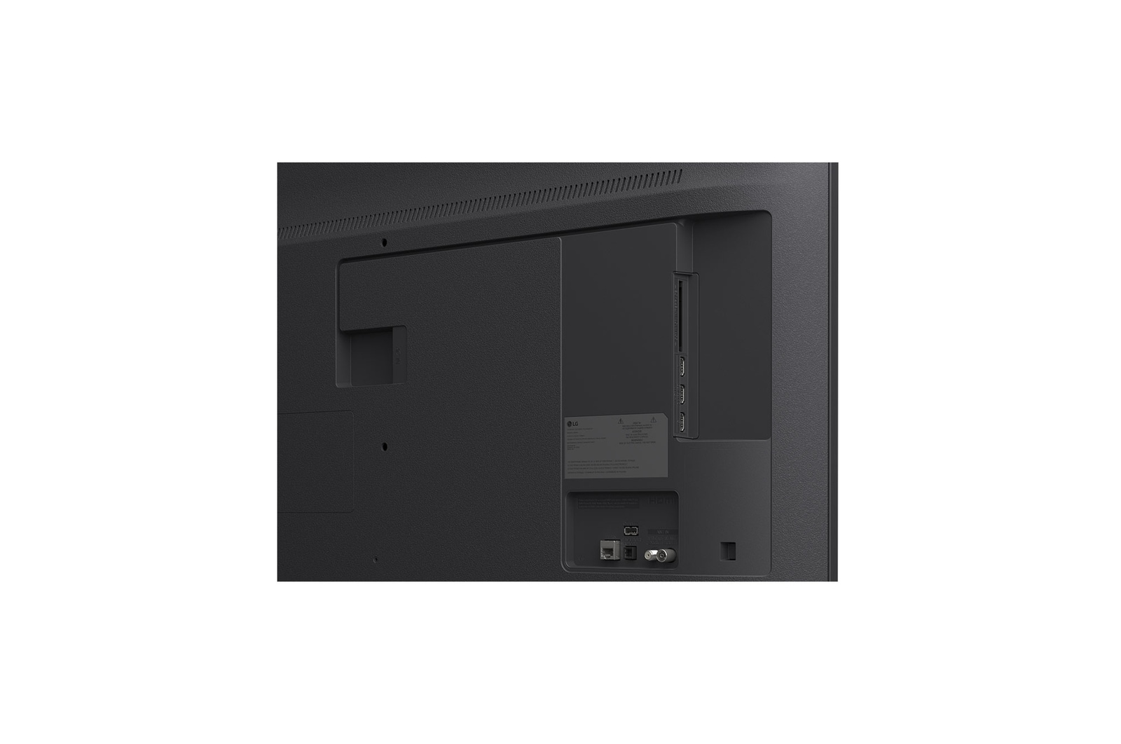 LG TV with an impressively large screen mounted on a wall above a LG Soundbar in a modern style living room.