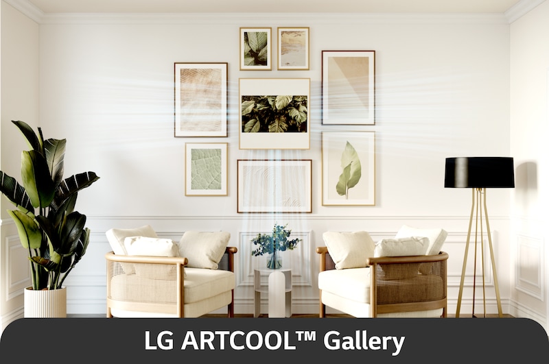 LG 3.5kW, ARTCOOL Gallery Premium, Dual Inverter HeatPump, Personaliseerbare airconditioner met LCD frame, luchtfiltratie en verwarming, A12GA2
