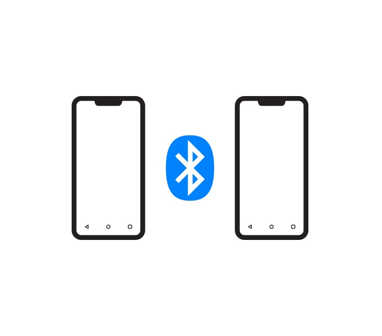 Er staat een Bluetooth-logo tussen twee smartphonepictogrammen.