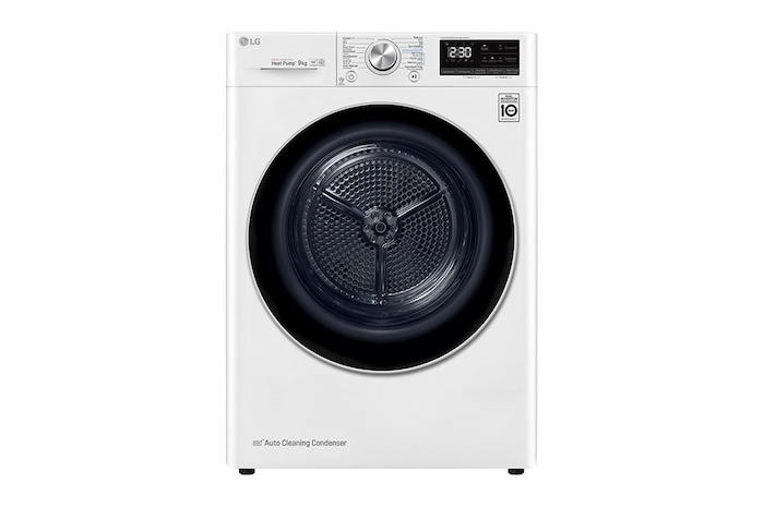 Voorkant van 9kg DUAL Inverter Warmtepomp Droger Wit | Eco Hybrid™ | Allergy Care™ | Auto Cleaning Condenser - RH90V9AV3N