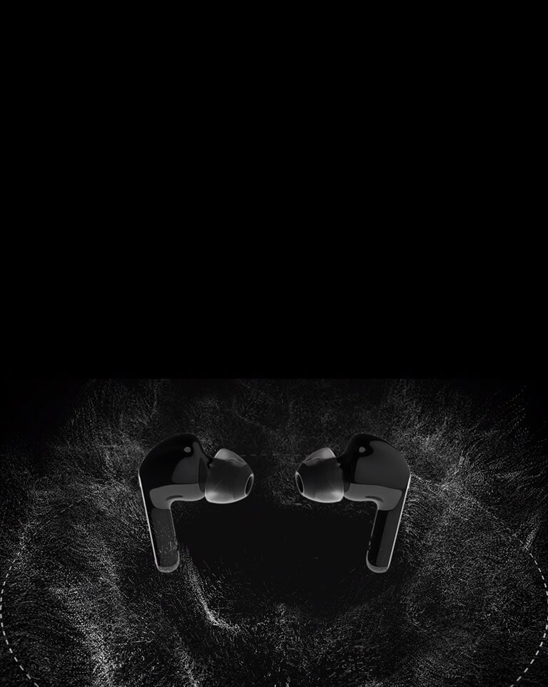 De deeltjes kloppen volgens de beats en twee oordopjes staan tegenover elkaar.