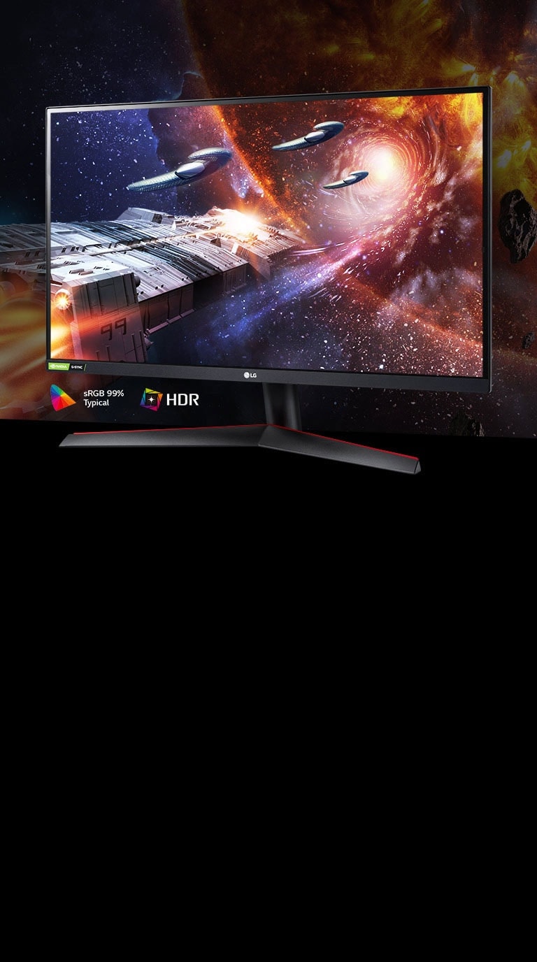 Gaming met rijke kleuren en een hoog contrast op een monitor die HDR10 ondersteunt met SRGB 99% (typ.)
