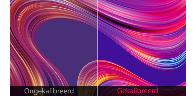Beeld van nauwkeurige kleur op het scherm met behoud van de oorspronkelijk bedoelde kleur op het gekalibreerde scherm in vergelijking met een niet-gekalibreerd scherm