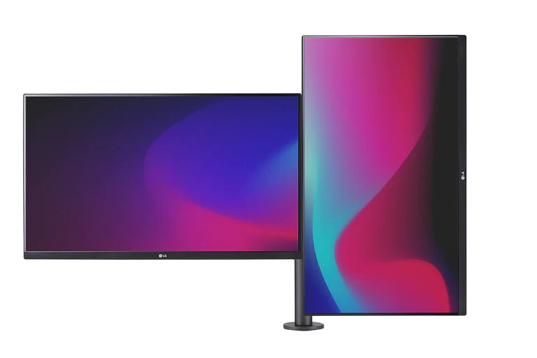 Twee display opstelling met één horizontaal en één verticaal