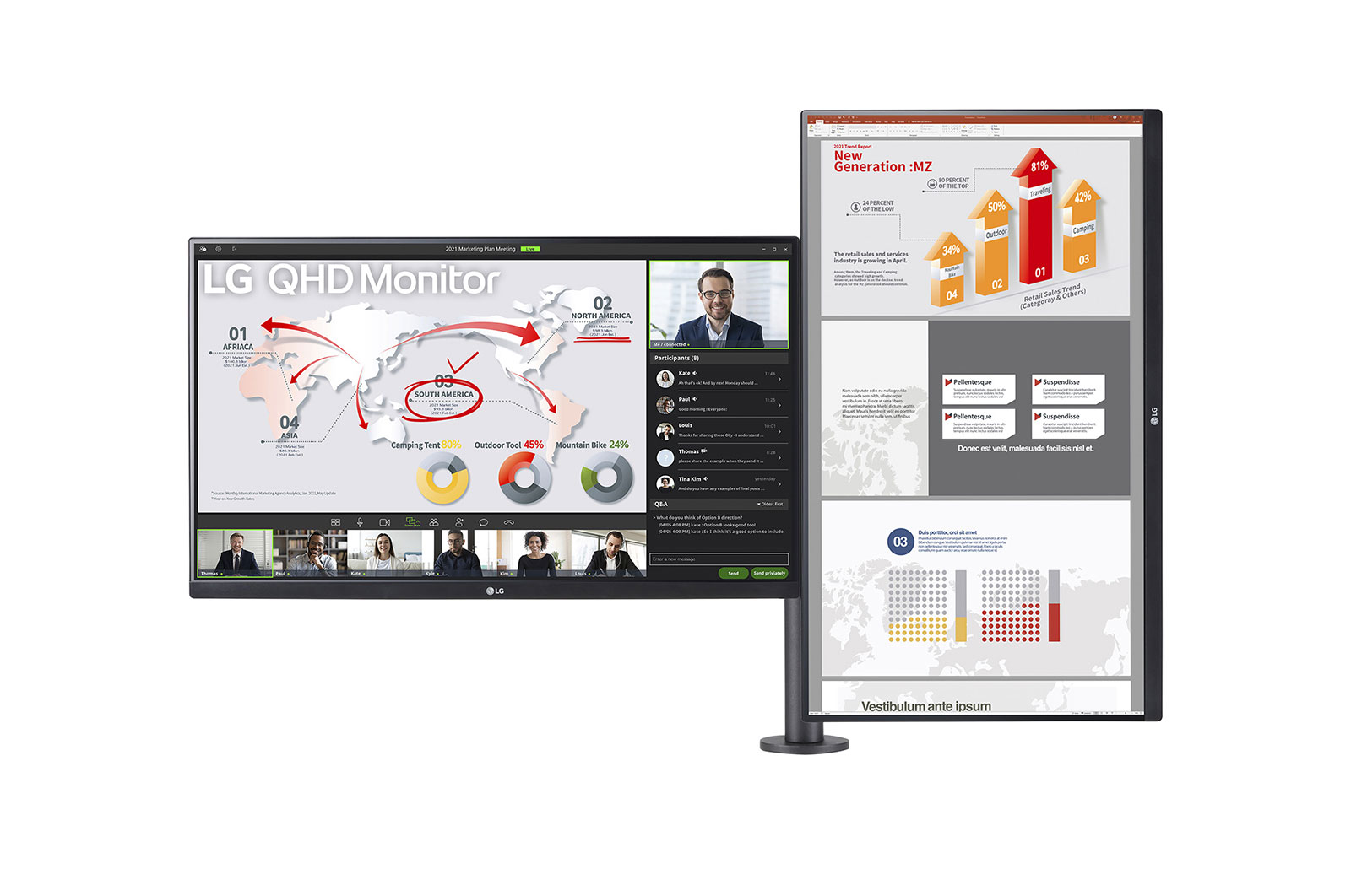 LG Moniteur QHD Ergo Dual 27 pouces avec configuration en série, 27QP88DP-BS