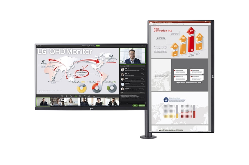 LG Moniteur QHD Ergo Dual 27 pouces avec configuration en série, 27QP88DP-BS
