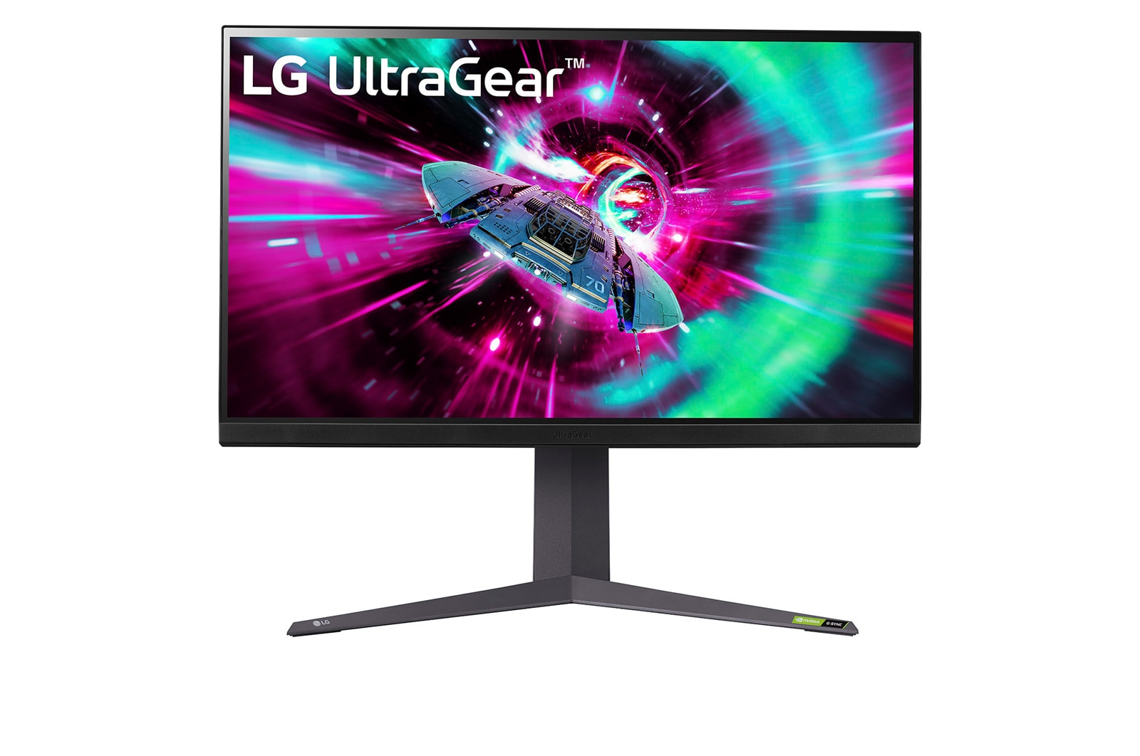 Vue avant de Moniteur pour jeu LG UltraGear™ UHD de 32” offrant une fréquence de rafraîchissement de 144 Hz 32GR93U-B