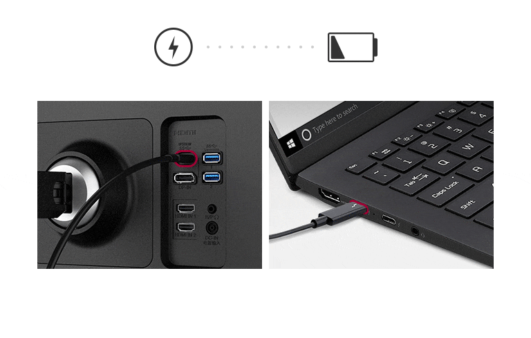 Je kunt een monitor van stroom voorzien en tegelijkertijd de aangesloten laptop opladen (tot 96 W).